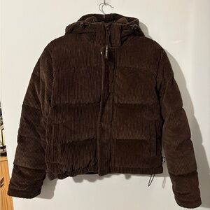 Aritzia Brown Corduroy Goose Down Puffer Jacket